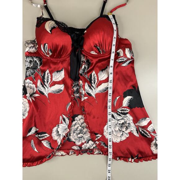 VTG Y2K Red Floral Satin Babydoll Chemise XL Lace Trim Red Boudoir Lingerie - Picture 5 of 11